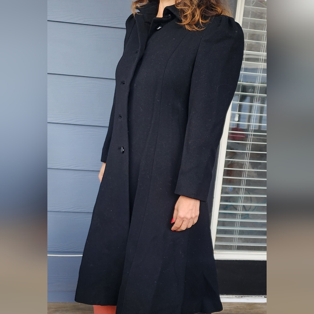 Montaldo's Nipan Coature Vintage Wool Elegant Black Long Coat Sz 10 - Picture 15 of 16